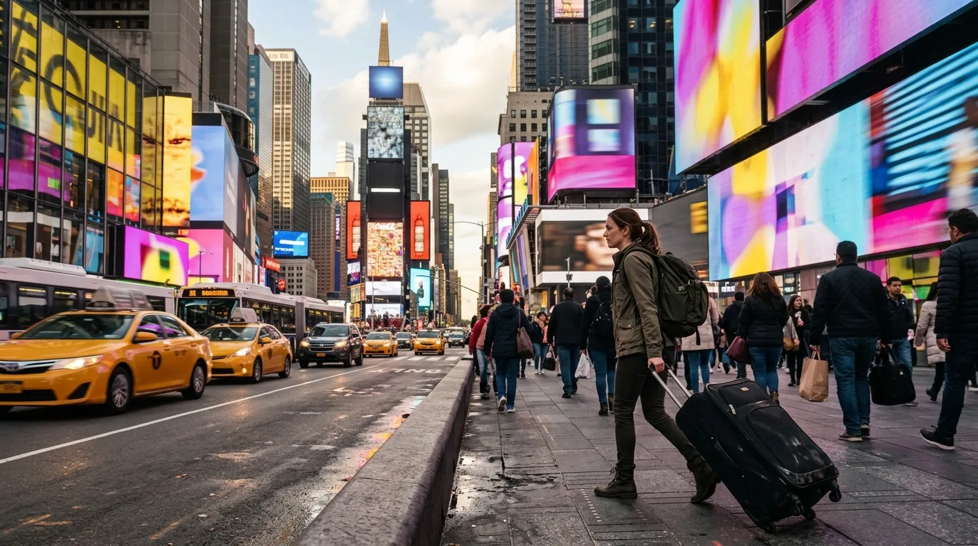 Travelers navigating Manhattan in New York
