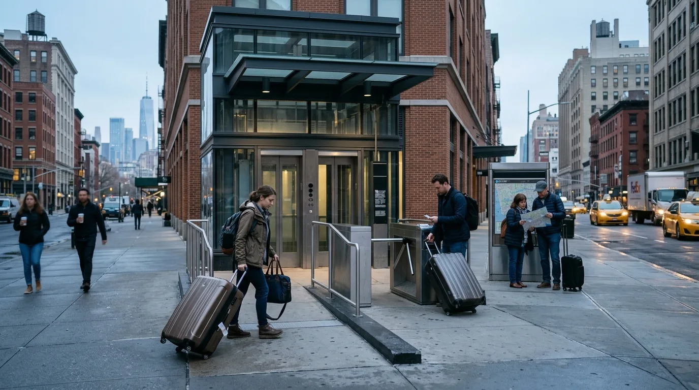 Travellers entering Manhattan in New York