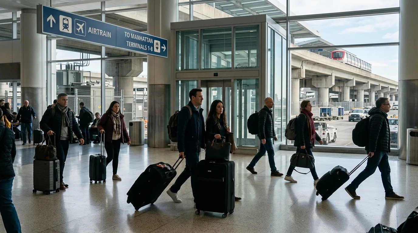 Travellers with luggage at station in New York