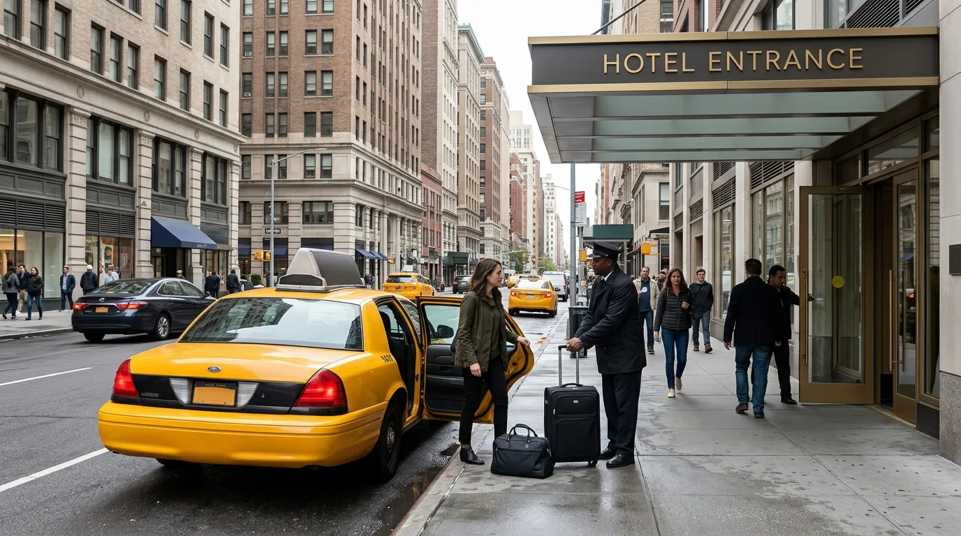 Yellow taxi arriving in Manhattan in New York