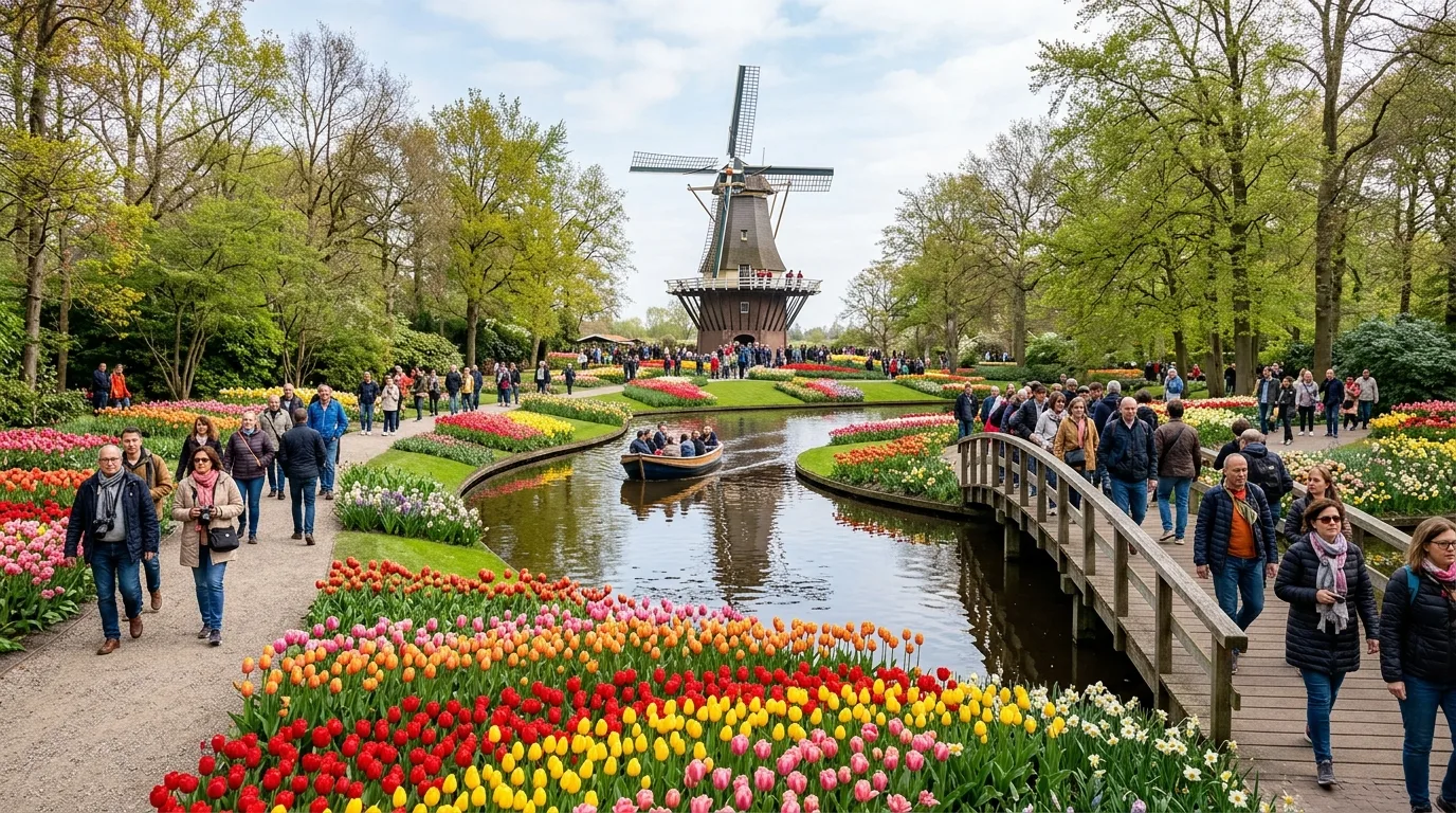 Visitors at Keukenhof tulip garden in Netherlands