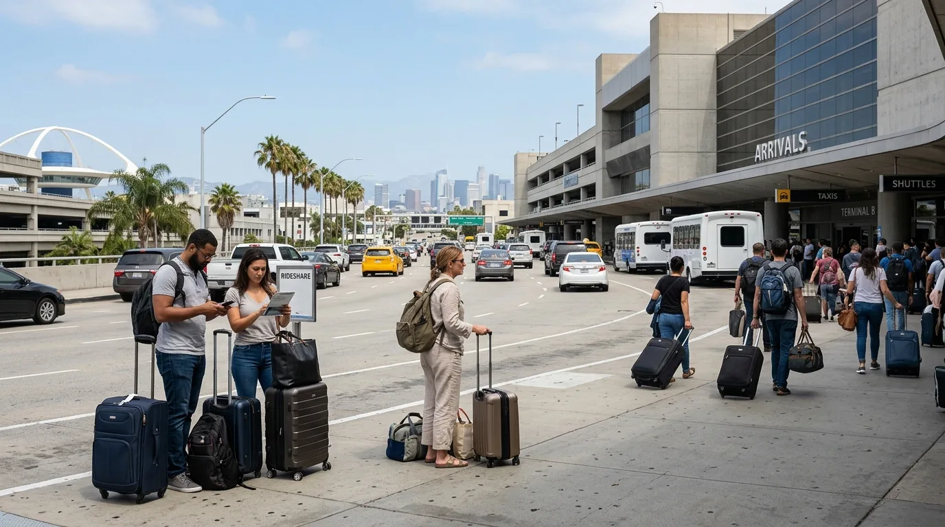 Travelers with luggage at LAX in Los Angeles