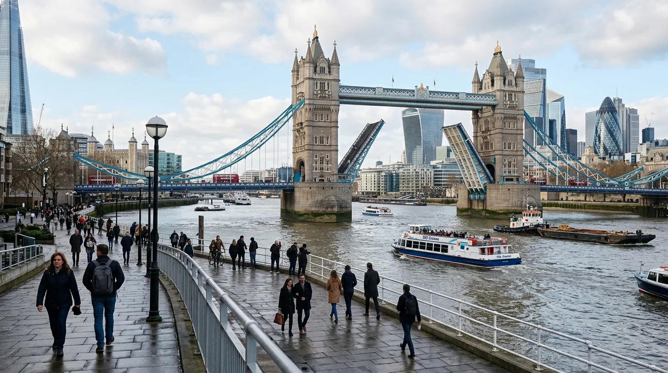 Tower Bridge over Thames River in London