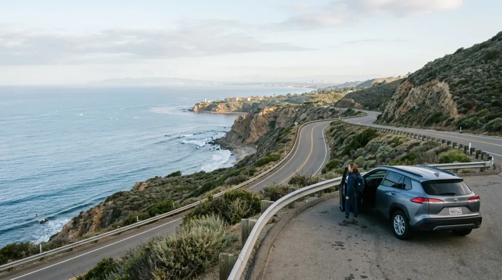Car parked on coastal road in Los Angeles