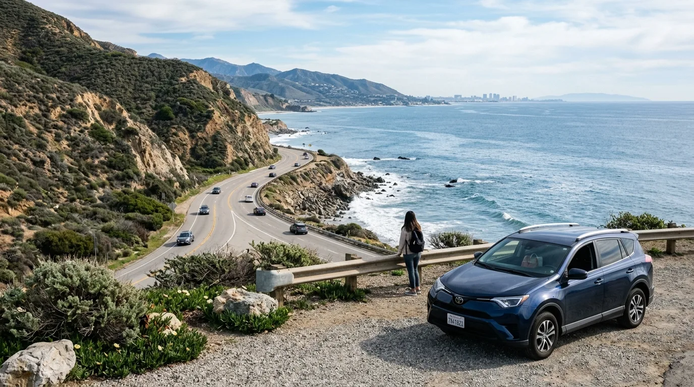 Driving coastal road trip route in Los Angeles