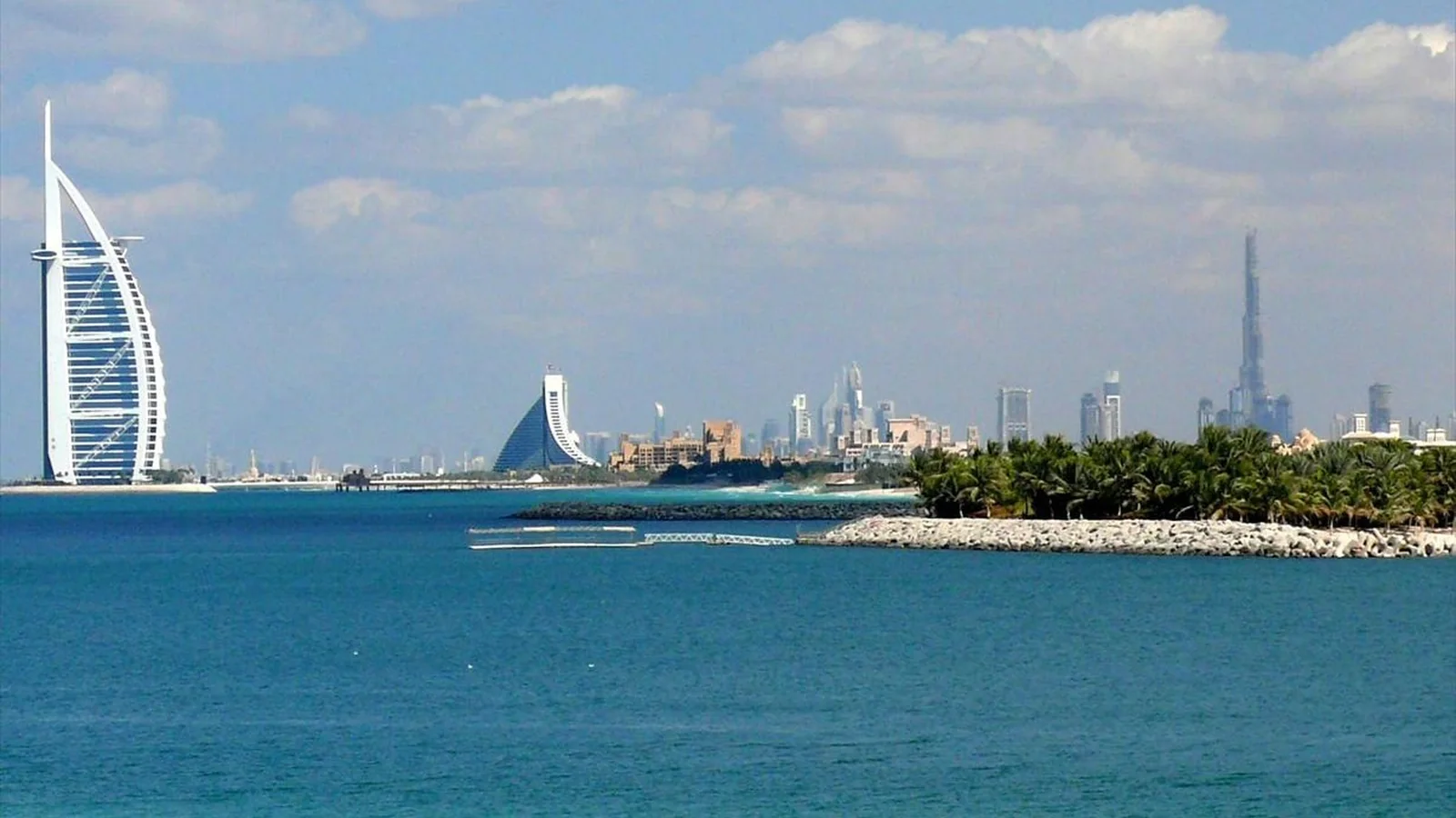 Coastal outlook from Palm Jumeirah toward Dubai