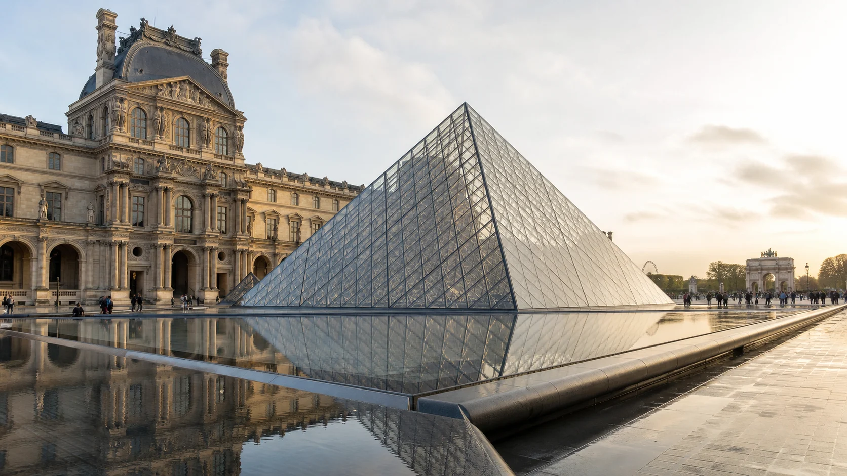 Louvre Pyramid and museum courtyard in Paris