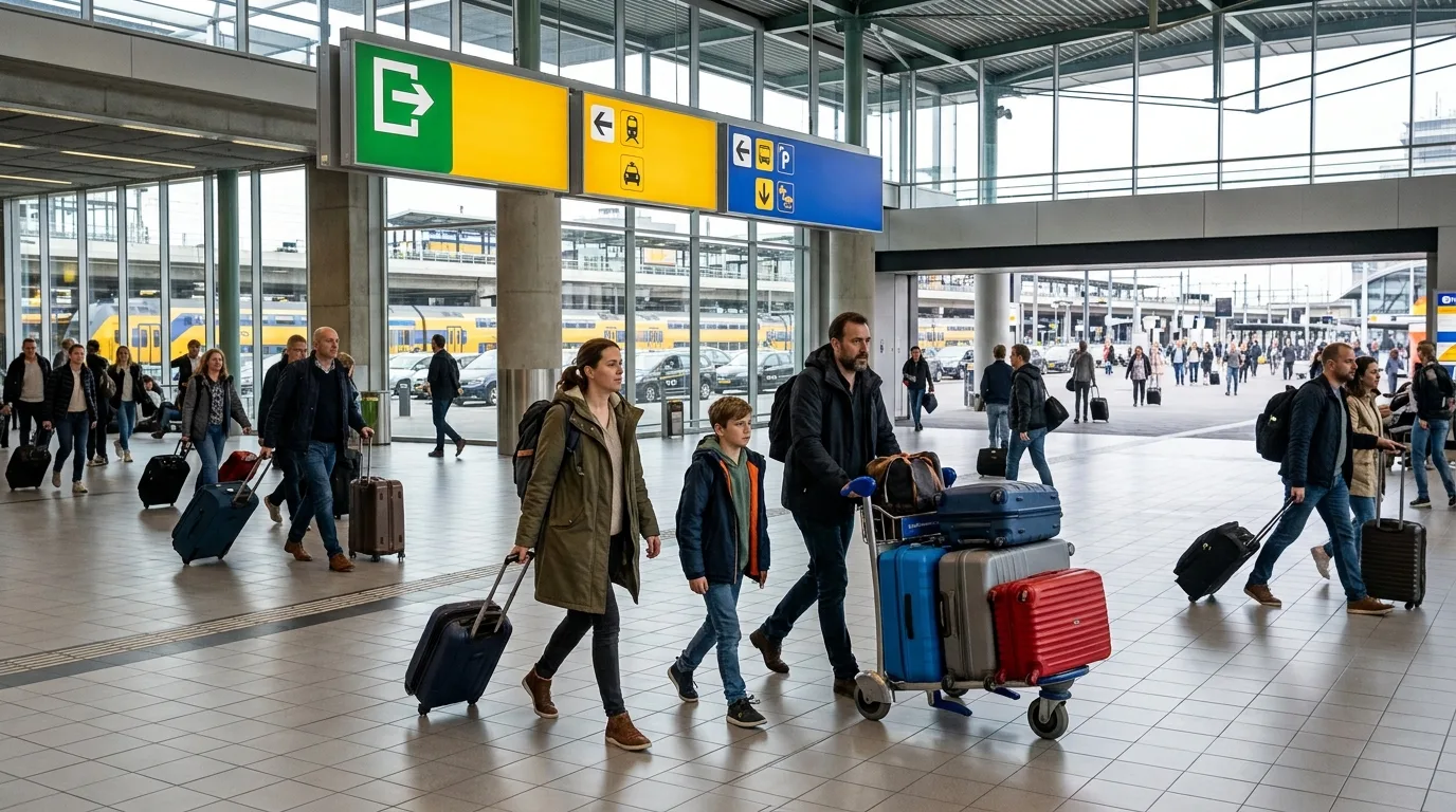 Travellers with luggage at airport in Netherlands