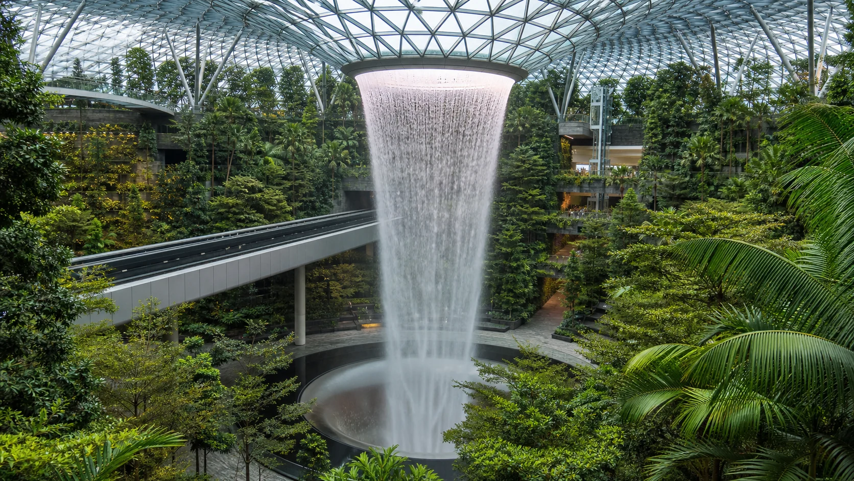 Jewel Changi Airport indoor waterfall in Singapore