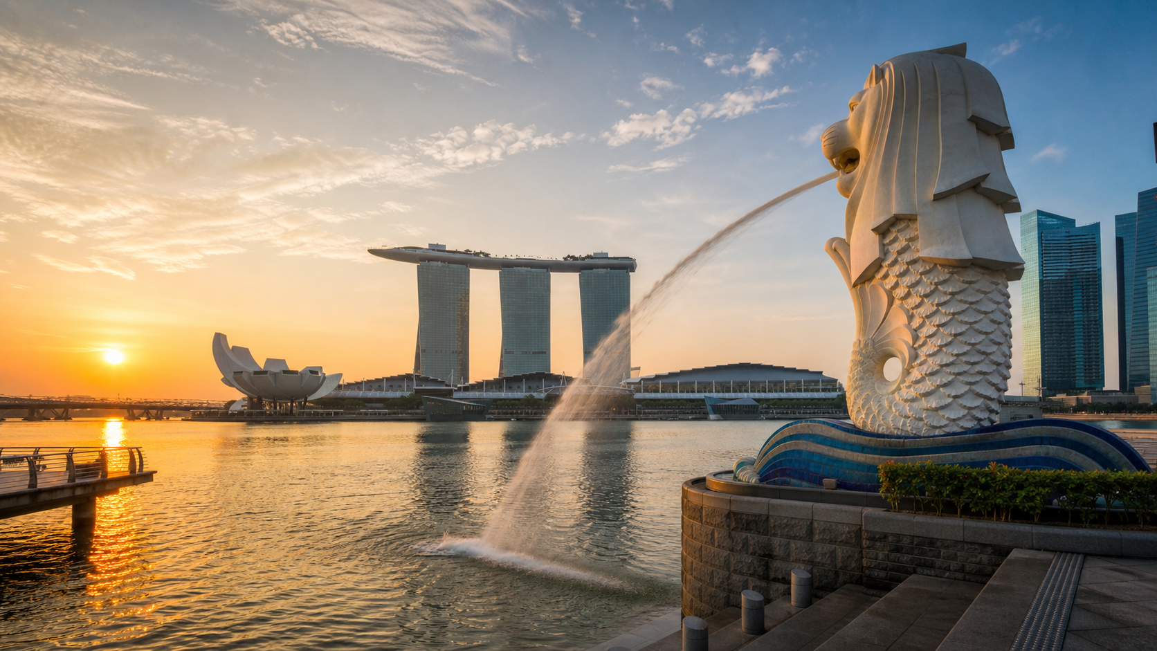 Merlion and Marina Bay skyline, Singapore