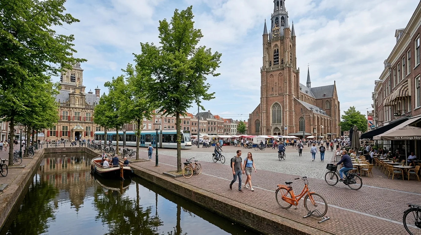Delft Markt square travel in Netherlands