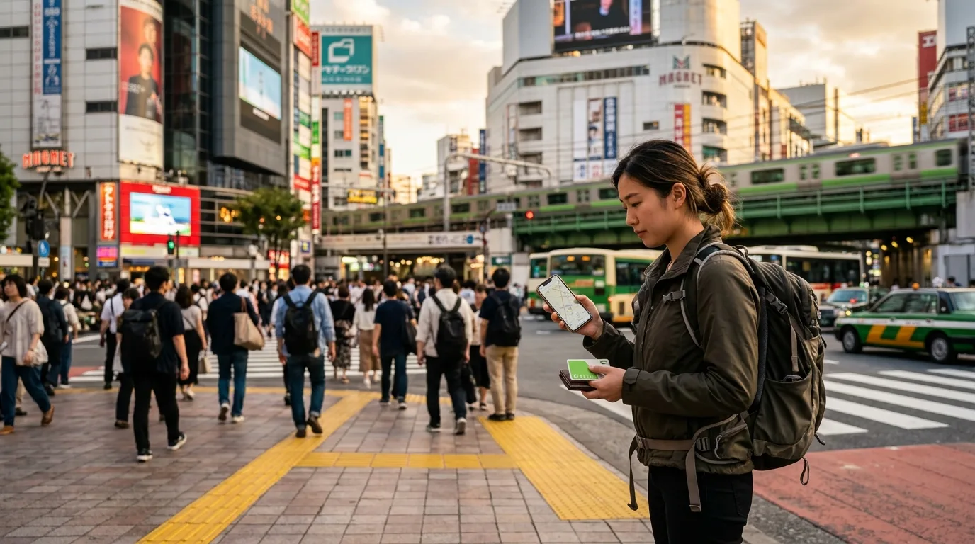 Traveller navigating Shibuya in Tokyo