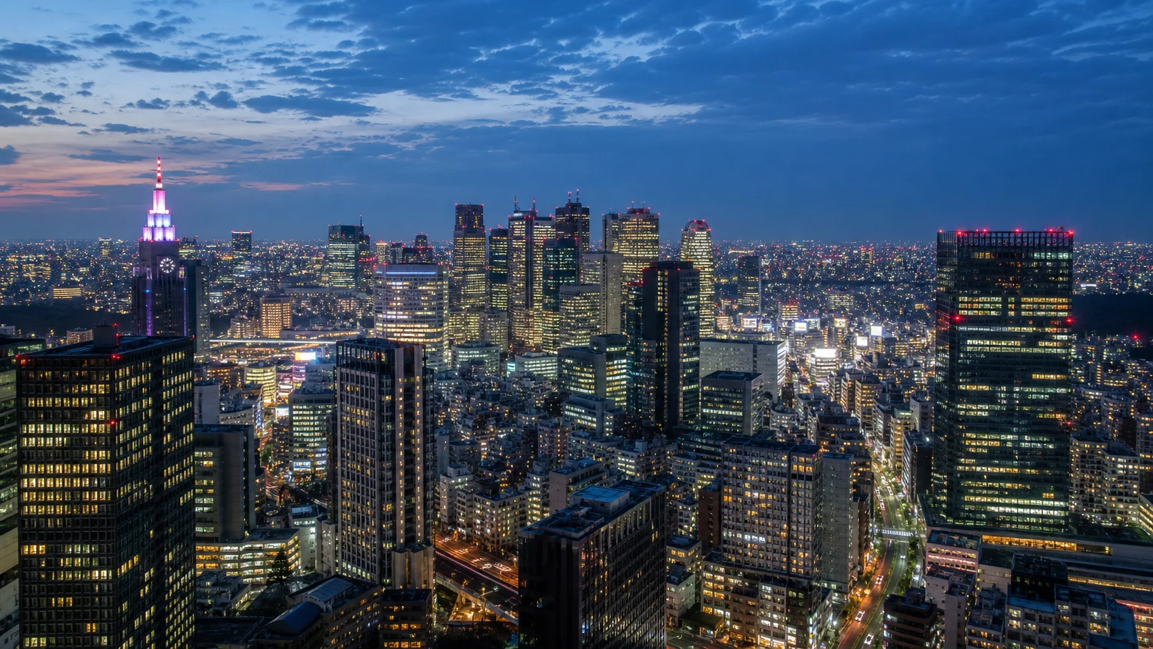 Shinjuku skyline and city lights in Tokyo