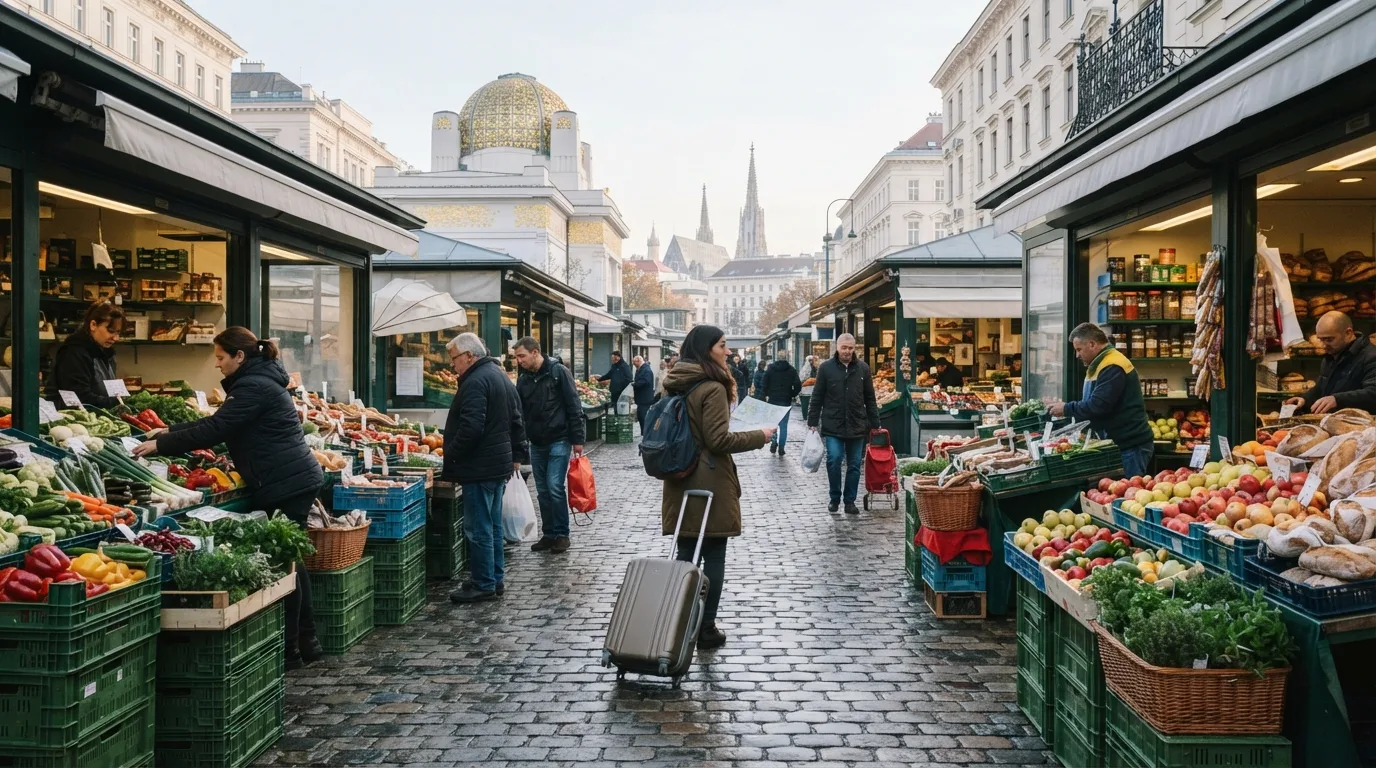 Vienna Naschmarkt produce stalls