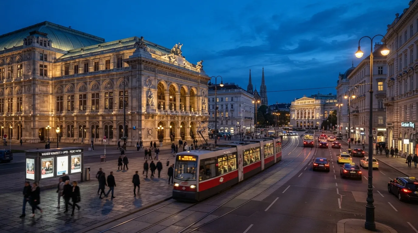 Tram on Ringstrasse evening in Vienna