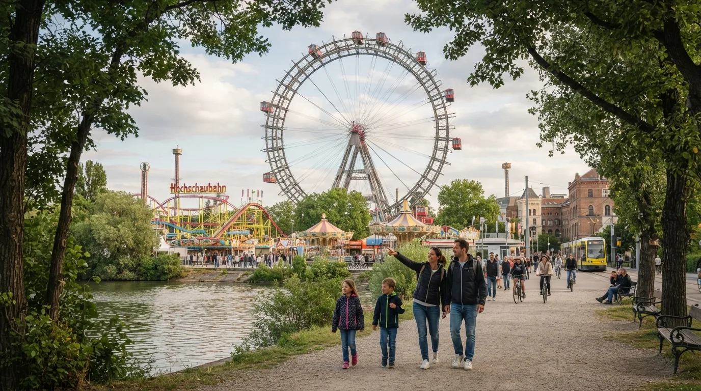 Family visiting Vienna Prater park