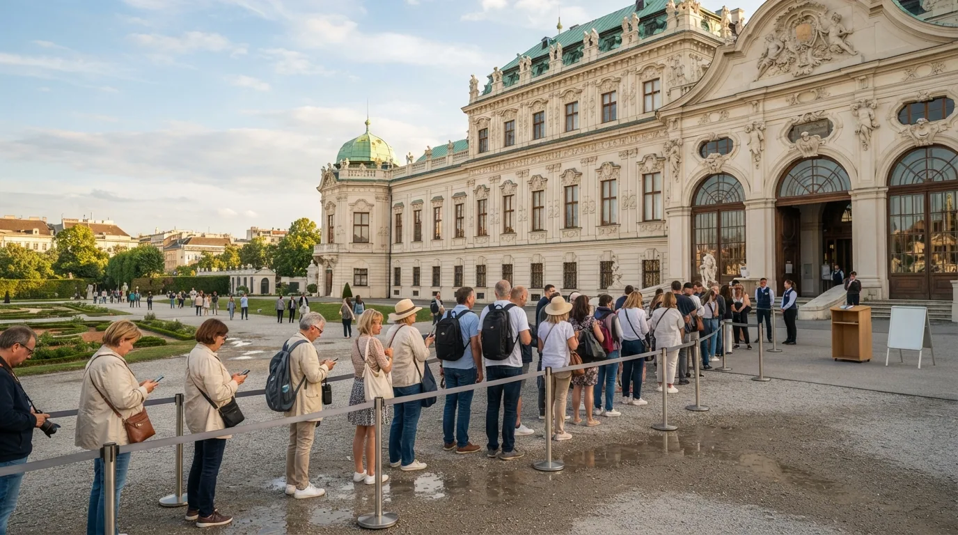 People queuing at museum entrance in Vienna